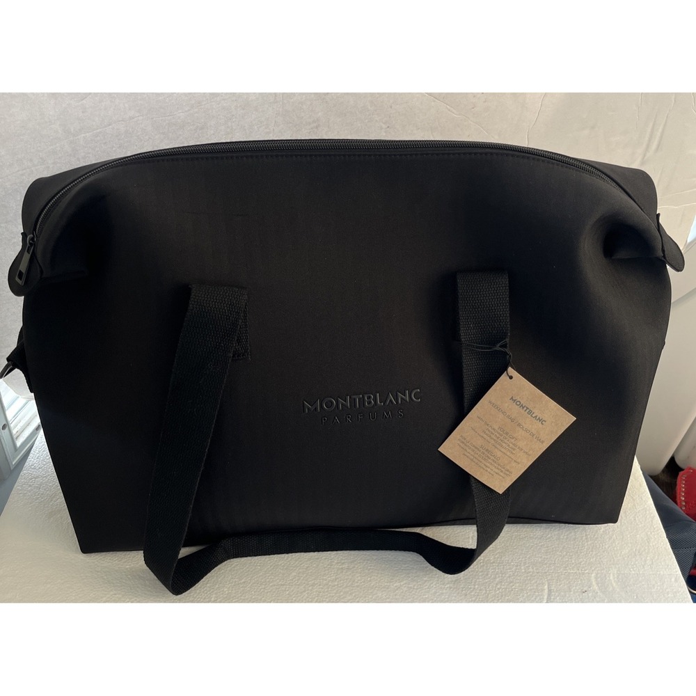 Montblanc Parfum Black Duffle Weekender Travel Bag Large Adjustable Strap NWT